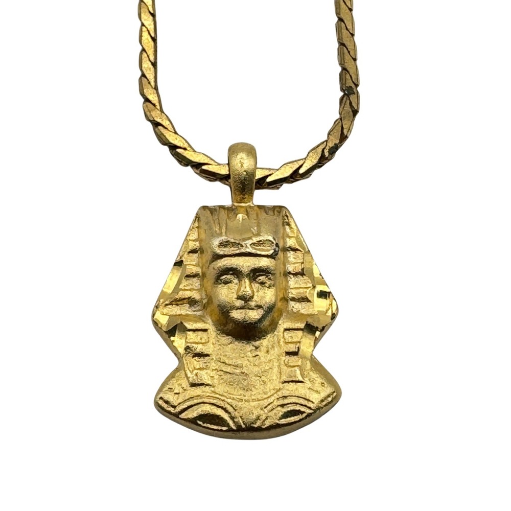 Vintage Monet Necklace Egyptian Revival Pharaoh Pendant Gold Tone King Tut 15"
